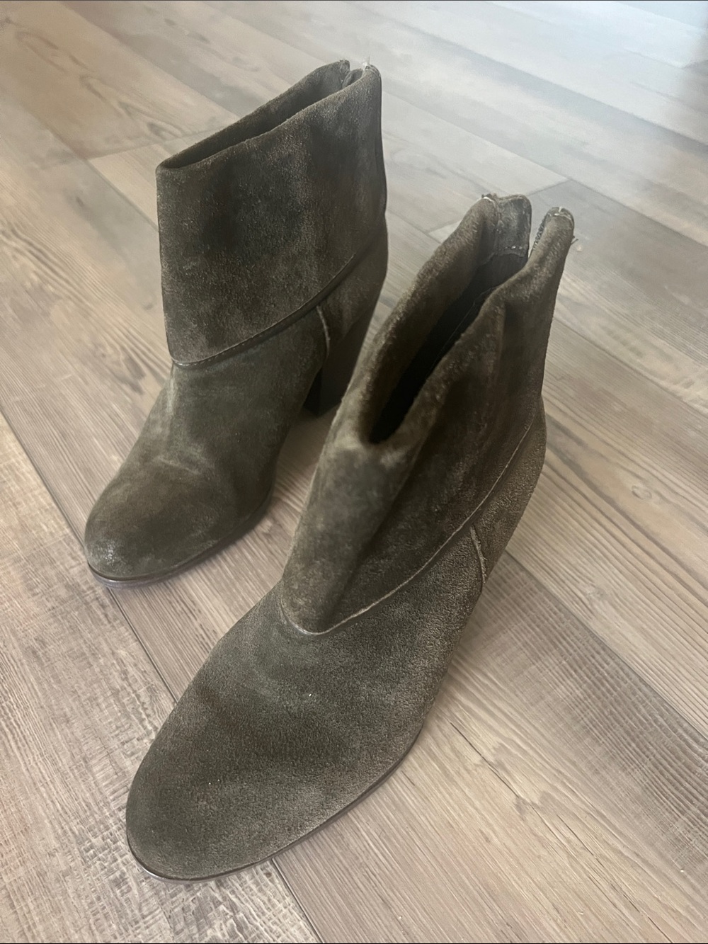 Vince Camuto Olive Suede Fold-Over Ankle Booties